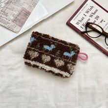 1个装毛绒心形格纹化妆包，可装口红，女士化妆包，小型收纳化妆盒，女士旅行包，铅笔盒，日常大容量化妆刷收纳袋，旅行洗漱包整理化妆包，铅笔袋 - 彩色 - 查看 3