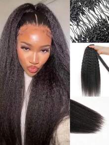 1包50克轻盈雅基色真人钩针编织接发，100%真人发丝，羽毛线钩针编织发辫，微型预环钩针编织真人发接发，沙龙级丝滑无缝隐形自然黑色，适合发量较少的女性