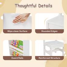 Kids Art Table & Chair Set W/Detachable Paper Roll Holder & Cubby Cabinet Drawer White - White - View 9