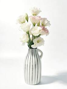 1pc Hand-Painted Striped Ceramic Vase - Farmhouse Style Tabletop Decor, Suitable For Home, Events, Weddings, Kitchens, Offices, Gardens, Birthdays, Anniversaries, Back To School Room Decor, Stationery, Vase, Ceramic Vase - Multicolor - View 11