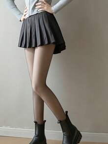1 Paio di collant opachi da donna, collant termici foderati con aspetto invisibile, adatti per uso quotidiano e appuntamenti, comodi e caldi, disponibili in grigio e nero - nero - Visualizzare 5
