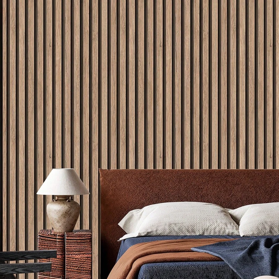 Adhesive Wallpaper With Ribbed Cedar Wood Pattern, Thin Strips - Multicolored 15 - View 1