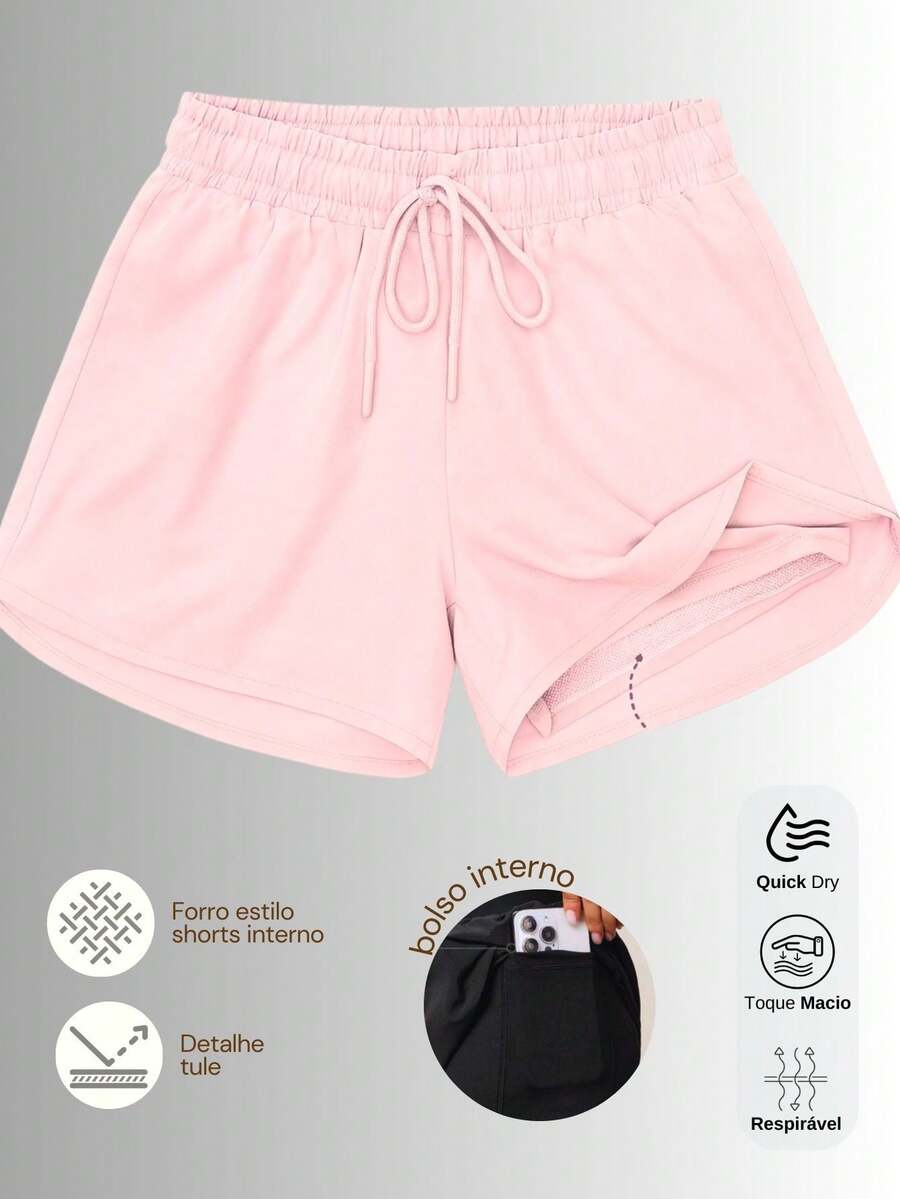 Women's Fitness Shorts With Lining And Inner Pocket - 淺粉色 - 查看 1
