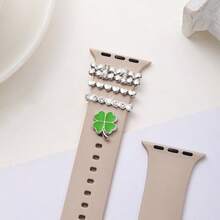4件套四叶草设计表带装饰环 - 锌合金材质，时尚表带配件，兼容苹果硅胶表带（不含表带）