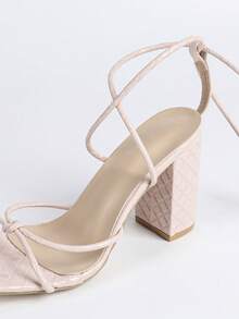 女士粉色露趾凉鞋，性感时尚派对新款交叉绑带方头高跟鞋，简约优雅舒适厚底粗跟鞋 - 粉色 - 查看 8