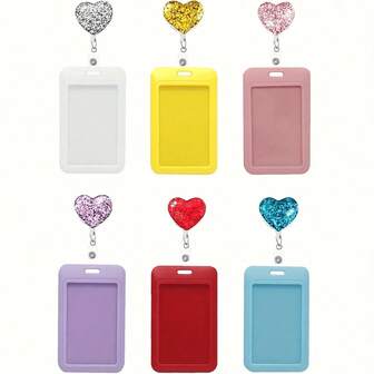 1pc Shiny Heart-Shaped Retractable Badge Reel With ID Holder - Colorful Acrylic Name Tag Clip Suitable For Nurses, Doctors And Office Workers - Easy Pull Key Chain Design, Perfect Gift For Female Healthcare Workers, Nurse Badge Accessories, Back To School Supplies