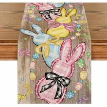 Khăn trải bàn trang trí hình thỏ, trứng Phục Sinh bằng gỗ với họa tiết hoa và nơ, trang trí nhà bếp, phòng ăn theo mùa xuân, trang trí tiệc tại nhà. - Nhiều màu - Xem 1