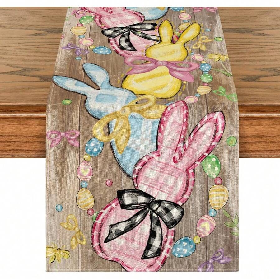 Khăn trải bàn trang trí hình thỏ, trứng Phục Sinh bằng gỗ với họa tiết hoa và nơ, trang trí nhà bếp, phòng ăn theo mùa xuân, trang trí tiệc tại nhà. - Nhiều màu - Xem 1