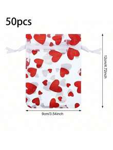 50pcs Heart-Shaped Gift Bags, Jewelry Storage Pouches, 8*10cm/9*12cm Drawstring Bags, For Jewelry Gifts Packaging, Valentine's Day, Wedding, Holiday Party Supplies