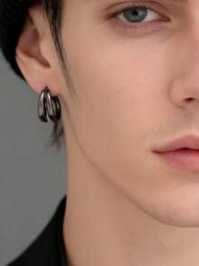 1对简约双层弧形耳环，适合男士日常、节日、派对佩戴，圣诞节、新年、情人节等节日礼物