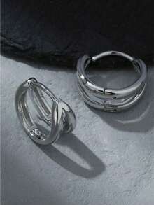 1对简约双层弧形耳环，适合男士日常、节日、派对佩戴，圣诞节、新年、情人节等节日礼物