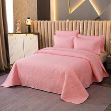 3pcs Modern Polyester Embossed Bedspread Set, [2 Pillowcases, No Pillow Inserts], Stain Resistant, Suitable For Living Room, Bedroom, Hotel - Pink - View 3