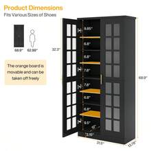 Tribesigns 68.9-Inch Tall Shoe Cabinet With Doors, 8-Tier Shoe Storage Cabinet With Adjustable Shelves, Modern Shoe Organizer Shoe Rack Cabinet For Entryway, Hallway, Closet, Living Room, Black - 黑色 - 查看 7