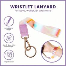 Bonito cordn de mueca para llaves/correa de mueca para mujer, para, pequea cartera y telfono/soporte de llavero corto esttico con cierre/accesorios hologrficos brillantes para nias color lila - inicial - Ver 6