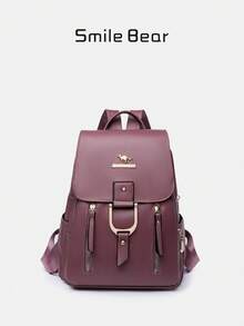 防盗PU皮女士双肩包，时尚翻盖双肩包，轻便迷你旅行包，多功能书包，便捷的日常通勤包，适合学生、教师、护士、上班族、旅行爱好者、徒步、露营、度假、通勤等各种场合。 - 紫色 - 查看 2