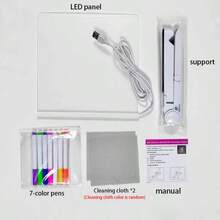 Tableau à dessin magique, tableau à dessin à LED alimenté par USB, tableau mémo de surveillance, livré avec 7 stylos de couleur - résistant aux rayures, avec support, peut être utilisé comme tableau mémo lumineux, tableau à messages LED, tableau blanc, convient pour le bureau, l'école et la maison, tableau à messages en acrylique, cahier, fournitures de dessin. - Blanc - Voir 12