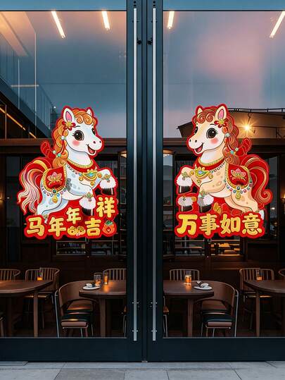 Chinese New Year Wall Couplets, Chinese New Year Window Stickers, New Year Decorations, Year Of The Horse Chinese Traditional Party Decorations, New Year Home & Office Door Decor, Chinese New Year Decorations