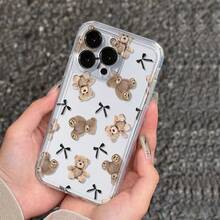 Funda de Teléfono Impresa 1pc Linda Funda de Teléfono Transparente Suave con Oso de Peluche y Lazo Adecuada para iPhone 17 16 15 14 13 12 11 Pro Max MINI AIR 14 15 16E Plus XS XR X 8 7 SE 2020 Cubierta de Teléfono No Amarillenta y a Prueba de Golpes - 1 pieza - Ver 6
