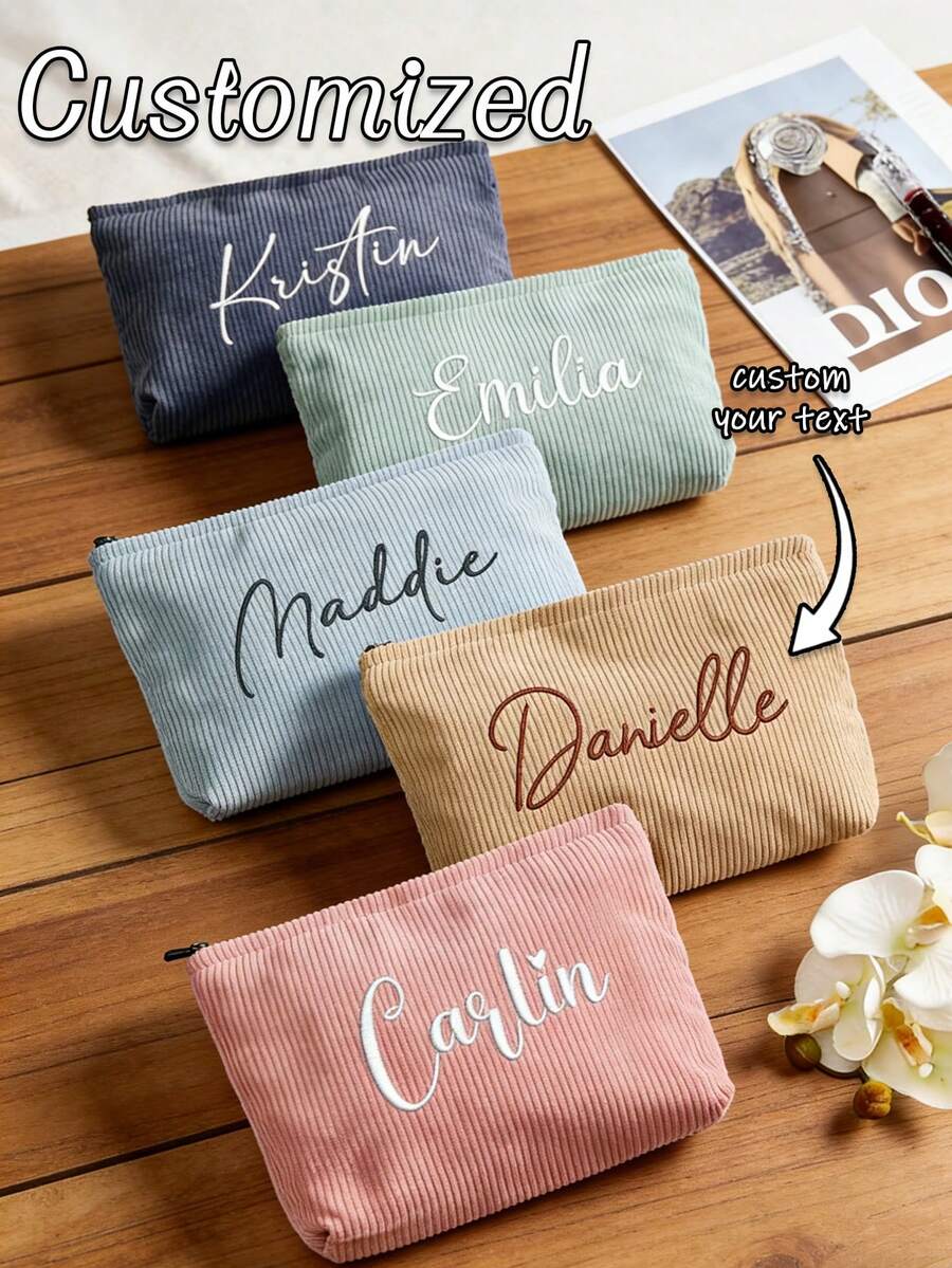 Individuell gestaltbare Kosmetiktasche, personalisierte Clutch, individuelle Buchstaben-Logo-Aufbewahrungstasche, kann nach Ihrem einzigartigen Design angepasst werden, leichte Reißverschluss-Make-up-Tasche, Münzbörse, Federmäppchen, geeignet für Einkaufen, Dates, Urlaub, Reisen, Feiertage, Partys oder als Valentinstags-Geschenk für die Freundin, Weihnachtsgeschenkidee, Reisekoffer - Verschiedenfarbig - Übersicht 1
