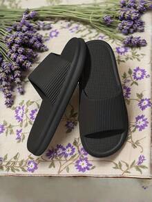 1双男女夏季室内浴室拖鞋，防滑，简约，软底，舒适，轻便，情侣凉鞋 - 黑色 - 查看 2