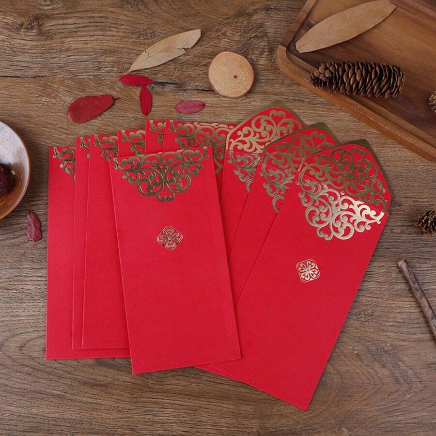 5pcs/10pcs/20pcs/30pcs/50pcs/100pcs Chinese Style Creative Gold Foil Red Envelopes, Chinese New Year Lucky Money Packets, 2025 Year Of The Snake Decorative Red Packets, New Year Lucky Money Envelopes, Holiday Supplies, Spring Festival Red Envelopes, 2025 New Year Red Packets - Multicolor - View 1