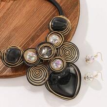 夸张的多层树脂吊坠，手工铝线编织串珠项链和耳环套装，时尚复古波西米亚风格，适合派对、婚礼、节日等场合。 - 黑色 - 查看 6