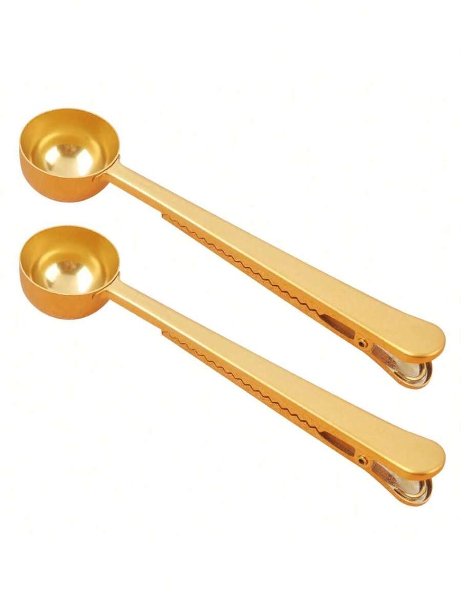 Coffee Scoop, Stainless Steel Golden Multi Function Coffee Measuring Spoon,Great Measuring Coffee, Tea,Protein Powder, Instant Drinks More - Perfect Coffee Spoon Bag Clip - 金色 - 查看 1