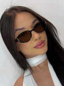 1 Pair Women's Retro Oval Frame Polycarbonate Temples Fashion Glasses, Versatile Style, Outdoor Protection - Multicolor - View 16