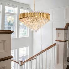 Golden Modern Crystal Chandelier, 6-Story K9 Circular Crystal Chandelier, Ceiling Crystal Chandelier, Ceiling Light, Dining Room, Living Room, Bedroom Entrance, E14 * 15 (Excluding Light Bulbs) - 金色 - 查看 5