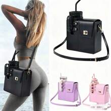 1 szt. Przenośna torba na ramię na butelkę z wodą, z regulowanym paskiem na ramię, odpowiednia do uprawiania turystyki pieszej, kempingu i innych sportów, izolowany pokrowiec na butelkę z wodą, przekątna torba na ramię (nowa spersonalizowana torba typu bucket o dużej pojemności – wielokolorowa) - Torby o dużej pojemności - Zobacz 2