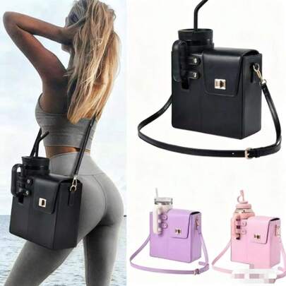 1 st. bärbar utomhusväska med diagonal axelrem för vattenflaskor, med justerbar axelrem, lämplig för vandring, camping och andra sporter, isolerad vattenflaskhållare, diagonal axelremsväska (ny personlig hinkväska med stor kapacitet - flerfärgad)