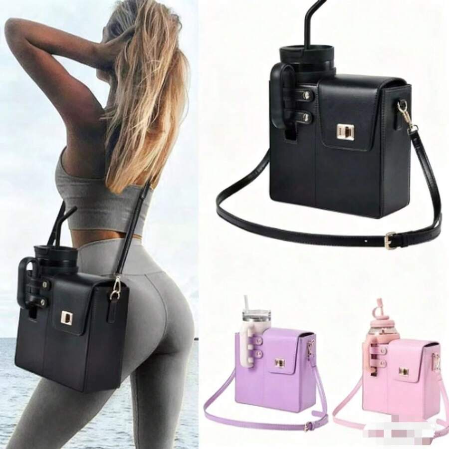 1 szt. Przenośna torba na ramię na butelkę z wodą, z regulowanym paskiem na ramię, odpowiednia do uprawiania turystyki pieszej, kempingu i innych sportów, izolowany pokrowiec na butelkę z wodą, przekątna torba na ramię (nowa spersonalizowana torba typu bucket o dużej pojemności – wielokolorowa)