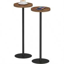 Tall Round Side Table Small End Table Set Of 2 Beside Table Drink Table Pedestal Side Table Livingroom Brown TB01BB0652 - Brown - View 1
