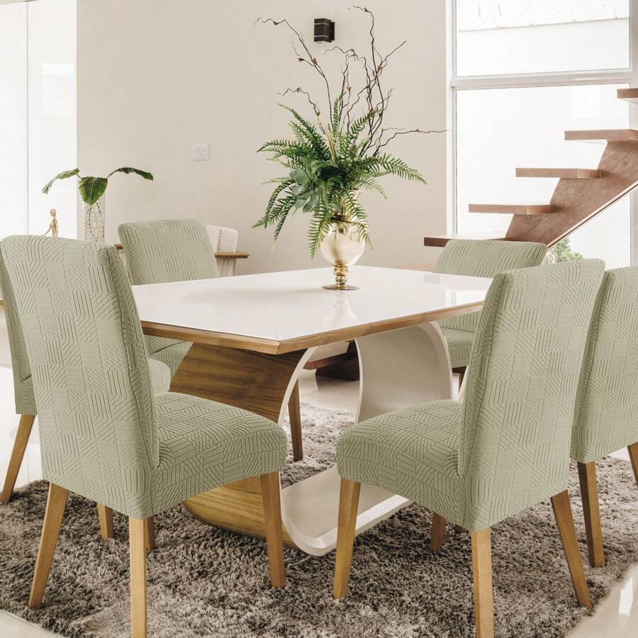 CYCMACO Chair Covers With Backrest 4/6 Pieces, Stretch Chair Cover, Universal Chair Covers For Dining Room Kitchen, Washable Removable, Easy To Clean And Durable - 卡其色 - 查看 1