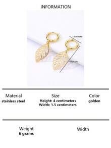 Hollow Out Leaf Drop Earrings - Yellow Gold - View 6