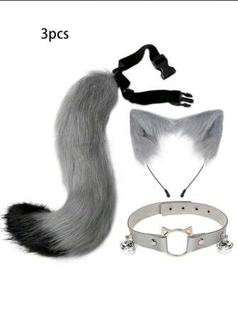 3pcs/Set Carnival Cosplay Costume Set, Includes Realistic Fox Ears Top, Bell Bow Tie, And Fluffy Fox Tail, Suitable For Various Festival Parties, Balls, Role-Playing Accessories And Props