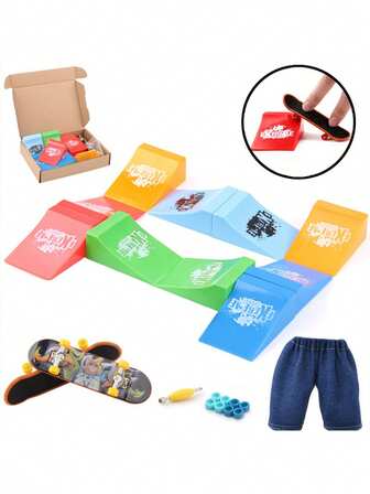 10-i-1 greppbrädeset för skateboard - multifunktionell modulär ramp och hinderstöd, färgglad sammankopplande design, enkel att montera/demontera, inklusive miniskateboard och tillbehör, ny skateboardutrustning för tonåringar och greppbrädeentusiaster, perfekt inomhushobbykit och julklapp för hobbyister