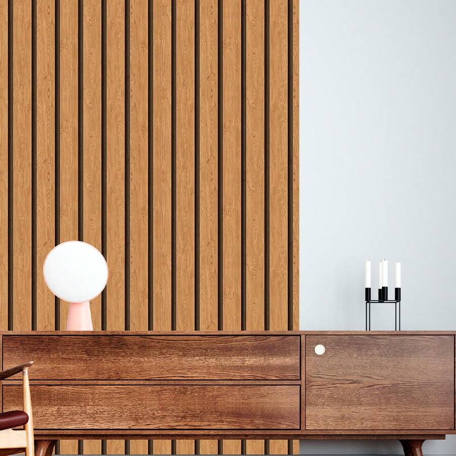 Adhesive Wallpaper With Ribbed Pattern, Natural Oak Wood, Medium Strips - Multicolored 7 - View 1