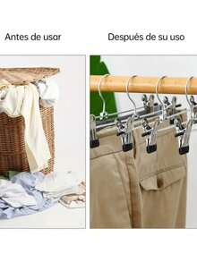 10 piezas de perchas para pantalones con pinzas chapadas en zinc, estante de almacenamiento multifuncional de acero inoxidable, antideslizante y sin rastro, adecuado para ropa, faldas, pantalones, vaqueros, artículos para el hogar, muebles, armario, regalo de inauguración de la casa, mudanza, artículos esenciales para volver a la escuela - Plateado - Ver 4