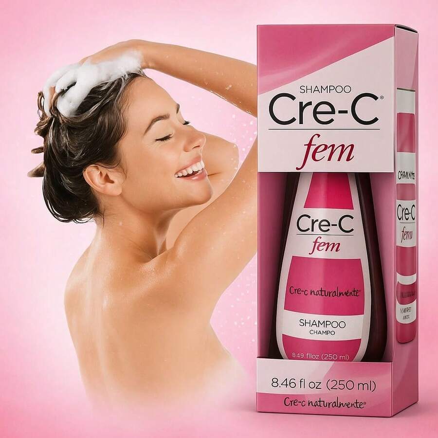 Shampoo Cre-C Fem para Mujer | Cuidado Capilar Diario | Ayuda a Fortalecer y Aportar Brillo | Sensación de Suavidad e Hidratación | 250 ml - rosa - Ver 1