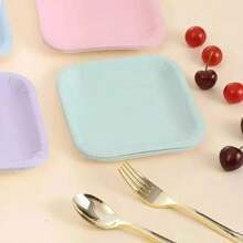 Platos de postre cuadrados sólidos de lavanda, 7 pulgadas (paquete de 16) – Calidad prémium, perfectos para fiestas y eventos(Lavanda) - Multicolor - Ver 4