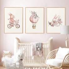 1 pieza Lienzo de arte de pared - Decoración de guardería para niñas, tema adorable de conejo, póster de conejo rosa suave - Arte de pared enmarcado perfecto para la decoración de la habitación de los niños, decoración de la sala de juegos, decoración de la habitación de los niños, decoración de la guardería, decoración de la sala de juegos, decoración de la guardería de niñas, decoración de la habitación de niñas, decoración de la habitación de niños, decoración de la habitación de niños - Multicolor - Ver 5