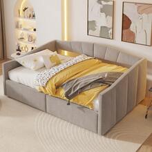 Upholstered Sofa Bed 140 X 200 Cm, Hydraulic Suspension, Slatted Base And Armrests, Classic Stripes, Modular Double Bed, Soft-Touch Velvet Upholstery, Light Grey - Light Gray + Velvet - View 2