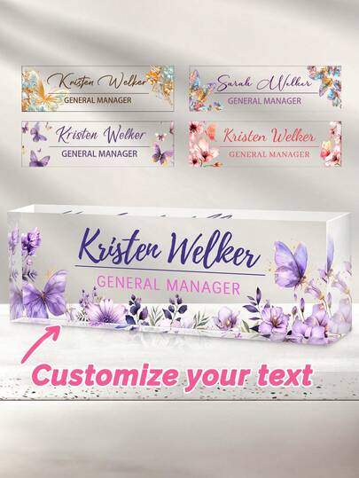 1pc Personalized Acrylic Custom Name Plates For Office Desks,Customize Text,20 Styles,Personalized Name Plate For Desks, Custom Desk Name Plates, Acrylic Name Plate Office Desk Accessories, Personalized Office Gifts For Coworkers Teachers, Employee Appreciation Gifts