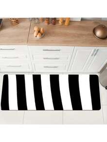 1 pieza Alfombra de área con patrón de rayas blancas y negras, cómoda para interiores/exteriores, adecuada para cocina, hogar, oficina, lavandería, baño, decoración de vacaciones, decoración de habitaciones, de goma y tela no tejida - Multicolor - Ver 16