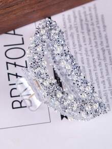 مشبك شعر على شكل هلال مرصع بالراين بألوان متعددة للنساء، اكسسوارات شعر أنيقة للاستخدام اليومي - فضي - مشاهدة 7