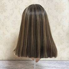 Farbverlauf eisweiß-goldene synthetische High Definition Lace Front Perücke, kurzer Bob-Stil mit natürlicher, vorgezupfter Haaransatzlinie, inklusive Baby-Haar, Farbverlauf braun-goldene Farbe - Verschiedenfarbig - Übersicht 8