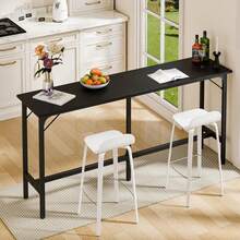 Counter Bar Height Pub Table, Bar Table, Rectangular High Top Coffee Table, Narrow Long Kitchen & Dining Counter Tables With Sturdy Metal Frame - 黑色 - 查看 2