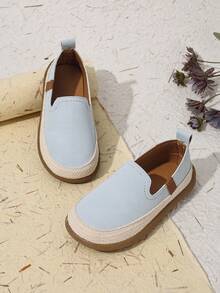 儿童夏季草编边套脚鞋，男女童软底舒适休闲鞋，简约百搭乐福鞋 - 藍色 - 查看 5