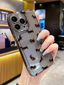 Ốp lưng điện thoại TPU trong suốt màu đen họa tiết chó Dachshund thời trang, bảo vệ toàn diện ống kính, chống rơi vỡ, tương thích với iPhone 16 15 14 13 12 11 17 Pro Max X XR XS Max 8 7 Plus, Unisex - Nhiều màu - Xem 2